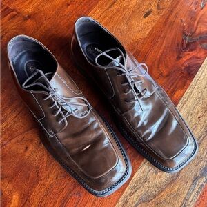 Kenneth Cole Reaction Simplicity Brown Leather Square Toe Dress Shoes Mens 12